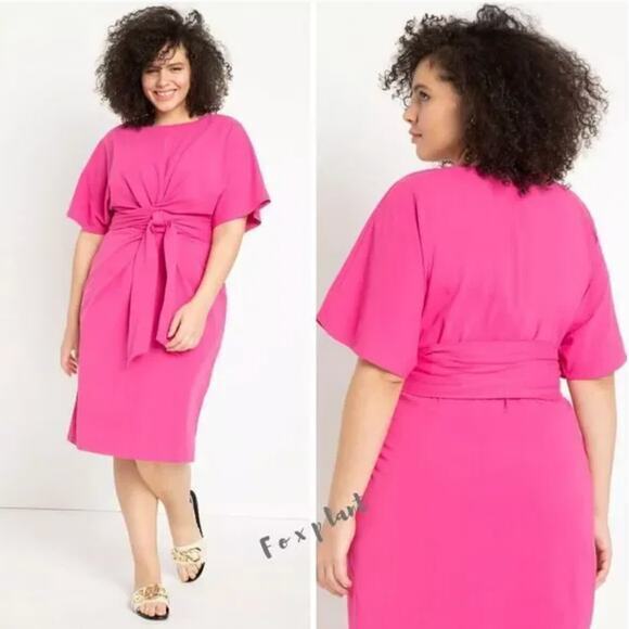 New! ‎ Eloquii Pink Cross Front Flutter Sleeve Dress, plus size 24 - Picture 1 of 15